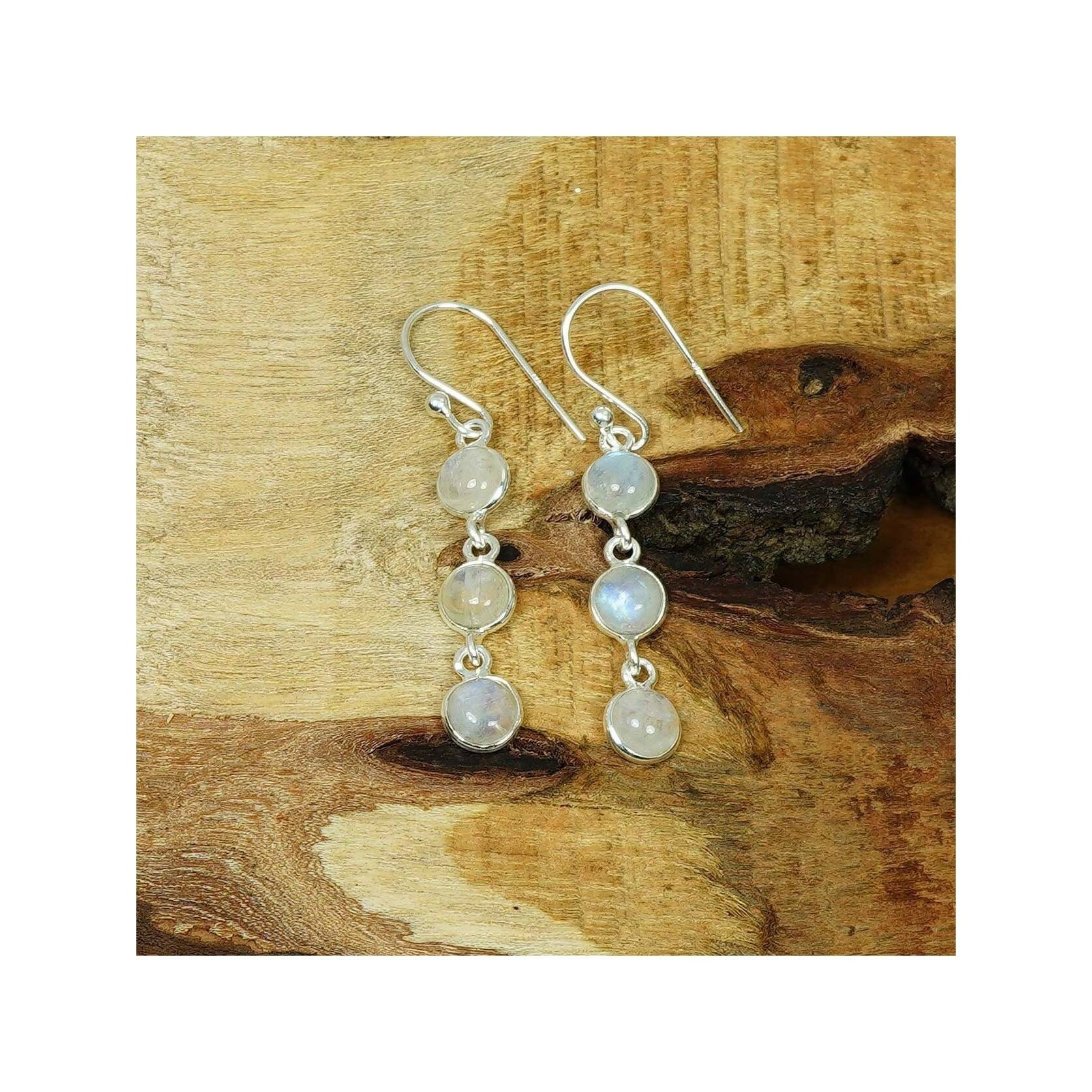 925 Silver Gemstone 1 Pair Earring Malachite Onyx Carnelian Rose Quartz Hook